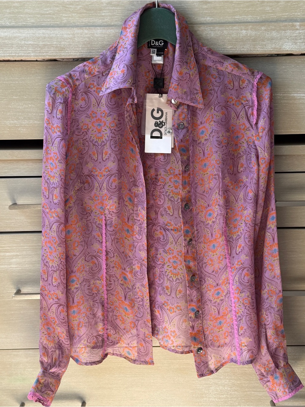 D&G Pink Purple Paisley Silk Button-Front Blouse